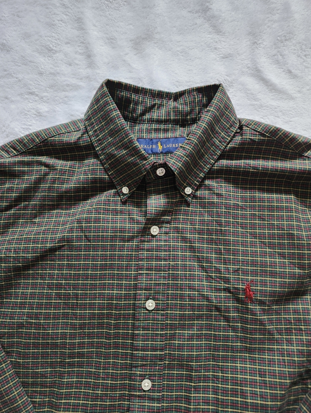 RALPH LAUREN Men's Large Tartan‎ Plaid Button Down Shirt Oxford Cotton